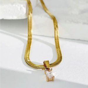 18k Gold Plated Square White Cubic Zirconia Pendant Necklace